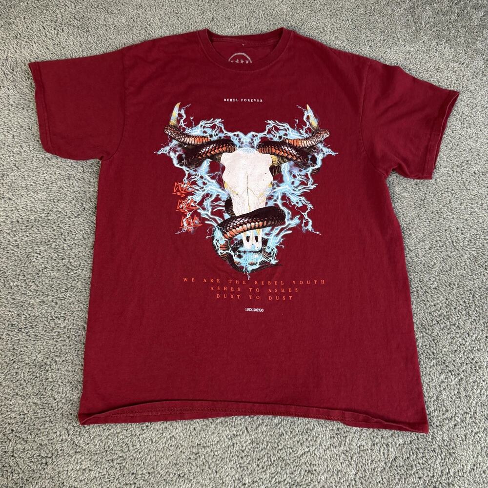 CVLA Shirt Mens Large Red Bull Skull Snake Rebel Youth Graphic Tee Tagless